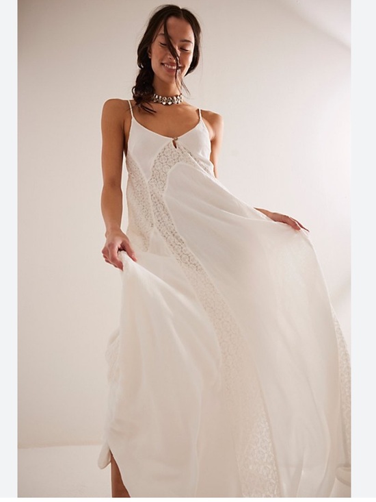 Free People Dresses & Skirts - Free People Trail Of Flowers Maxi Dress Lace Ivory White Small NWT NEW bead tie
